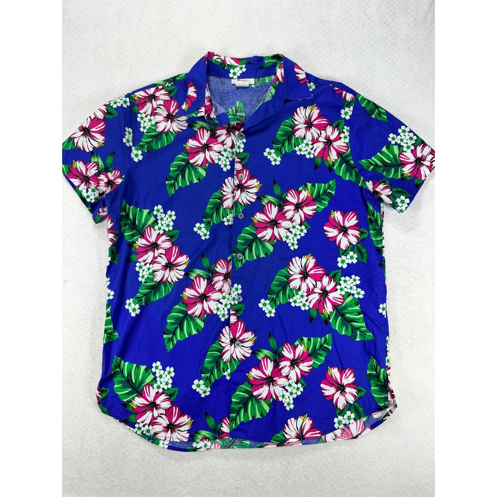 Sara USA Large Hawaiian Tropical Hibiscus Floral Short Sleeve Button Down Shirt